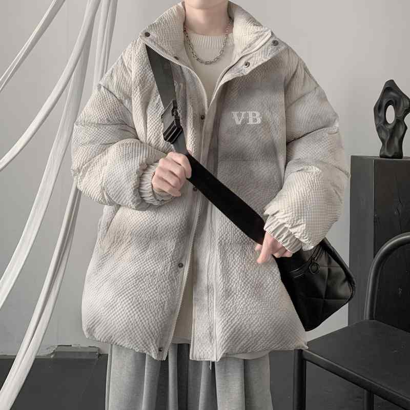 秋冬 コーデ メンズ 服 シンプル ファッション オシャレ 大人 かっこいい 大きいサイズ ストリート 紳士服 バブル チェック タイダイ柄 スタンドカラー コットンコート カジュアル 綿 コート