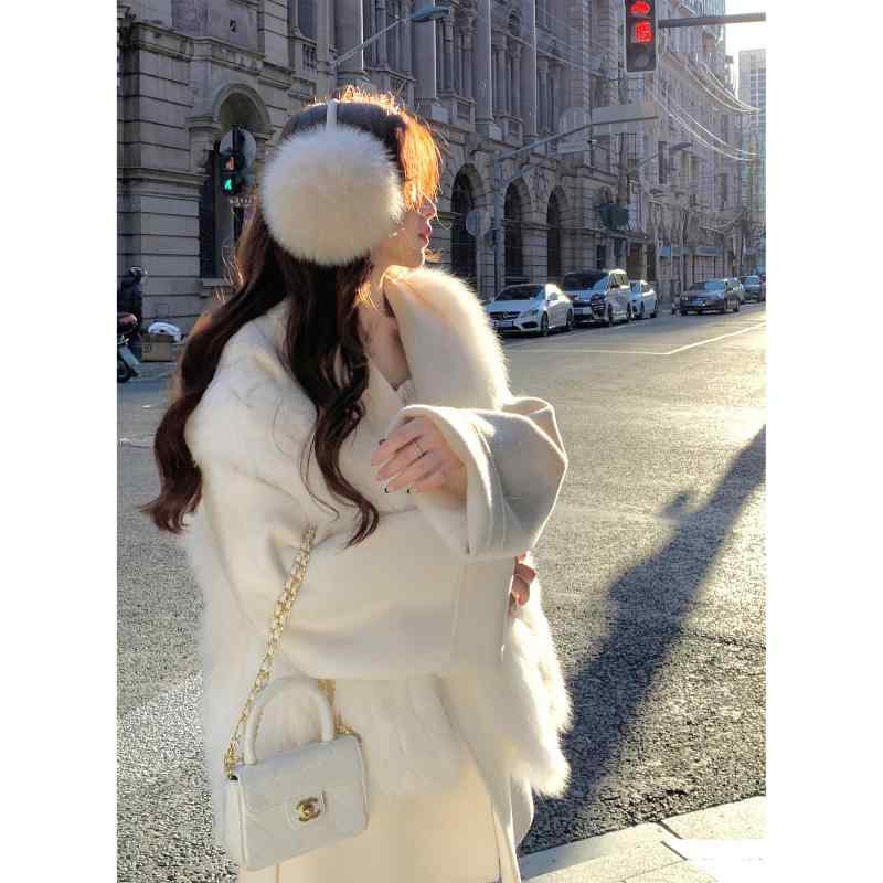 秋服 コーデ レディース 流行り物 オシャレ カワイイ  分かりやすい 成年者カワイイ 大層らしい大きさ   羊毛 厚地の外套 稲荷毛革 より良い 2点 書き割り