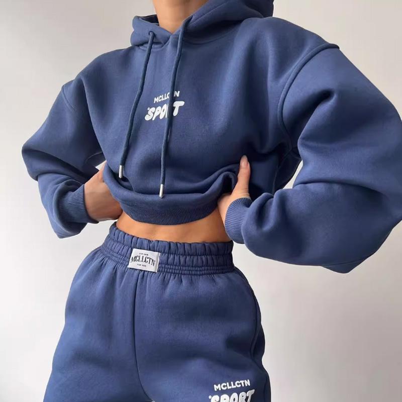秋服 コーデ レディース 流行り物 オシャレ カワイイ  分かりやすい 成年者カワイイ 気が大きい大きさ  アメリカン レトロ 汗水 プルオーバー 背広 天鵝絨 心地よい 汗水 ズボン下 運動競技 2点 仕掛ける