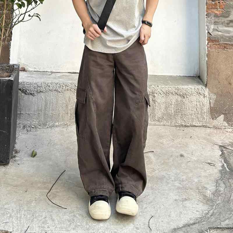 メンズ 流行り物 服 成人男性用 オシャレ 分かりやすい 成年者 かっこいい 表どおり 成人男性服  フライング 赤銅色 曲線状の形 カーゴパンツ レディース ユニ一発やる レトロ 心地好い アメリカン ワイドレッグパンツ