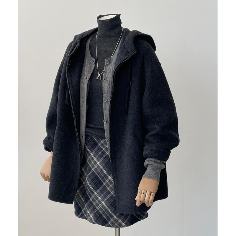 秋　冬 コーデ レディース ファッション オシャレ 服 カワイイ シンプル 大人カワイイ 大きいサイズ ウール コート ジャケット フード付き ミドル丈 ｜リコット