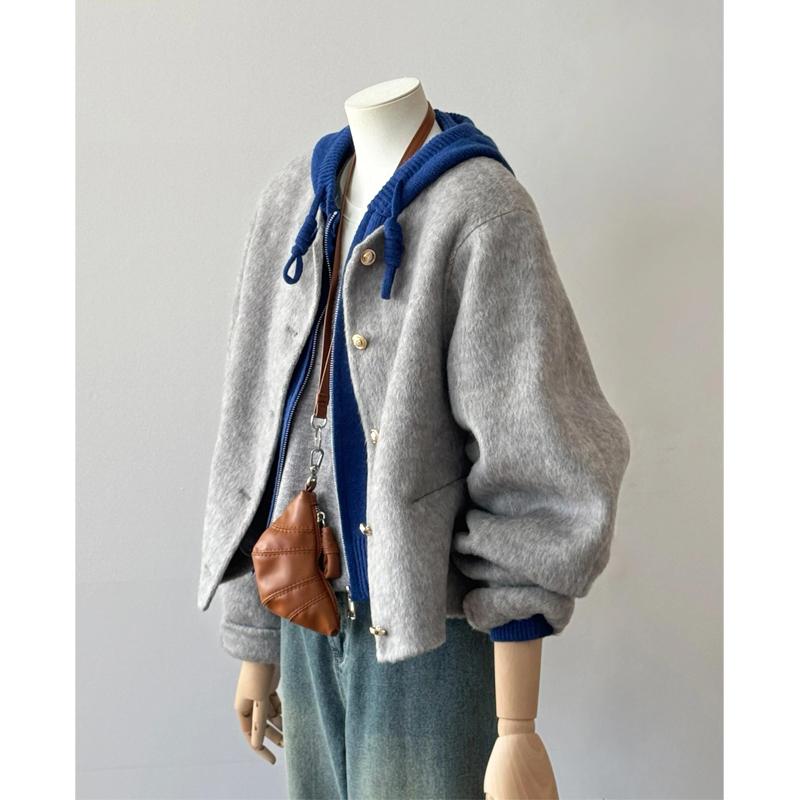 秋　冬 コーデ レディース ファッション オシャレ 服 カワイイ シンプル 大人カワイイ 大きいサイズ ハイエンド グレー ウール コート 韓国スタイル