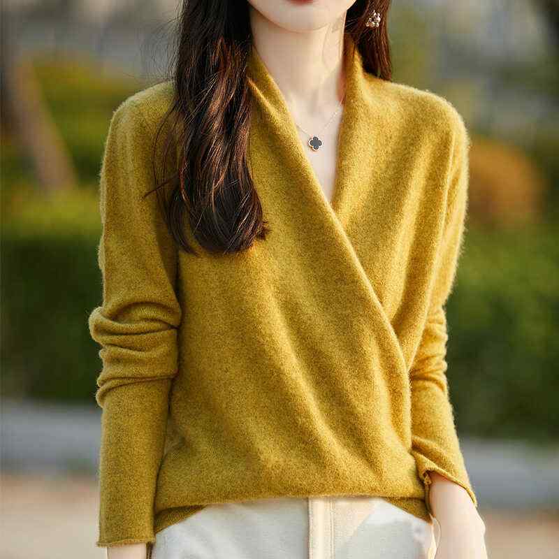 春 コーデ レディース ファッション オシャレ カワイイ シンプル きれいめ ナチュラル 上品カジュアル 婦人服 ウール セーター クロス カラー ニット トップス シャツ ｜リコット