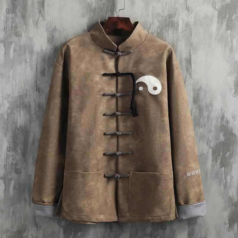 秋 冬 コーデ メンズ 服 分かりやすい 流行り物 オシャレ 成年者 かっこいい 途轍も無い大きさ 表どおり 成人男性服 太極拳 PU 背広 上衣 御召しもの レトロ バックル トップス カンフースーツ 陰陽飾りつけ