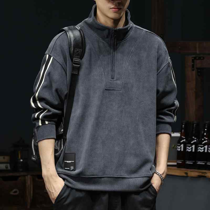 秋 冬 コーデ メンズ  服 分かりやすい 流行り物 オシャレ 成年者 かっこいい 途轍も無い大きさ 表どおり 成人男性服  アメリカン 二分の一 ジップ ティーシャツ トレーナー パーカー 照明ランプ色合い レトロ 長袖 上衣