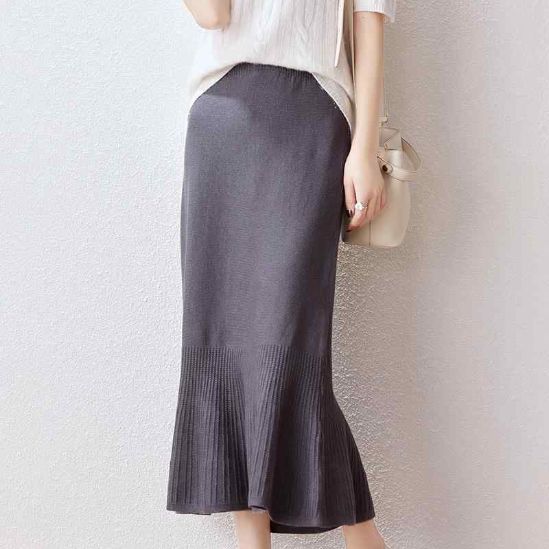 春 コーデ レディース ファッション オシャレ カワイイ シンプル きれいめ ナチュラル 上品カジュアル 婦人服 フィッシュテール スカート ニット ハイウエスト スリムフィット ウール Aライン ロング