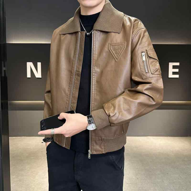 秋冬 コーデ メンズ  服 分かりやすい 流行り物 オシャレ 成年者 かっこいい 途轍も無い大きさ 表どおり 成人男性服 編み物 エコ なめし革 上衣 ライダースジャケット