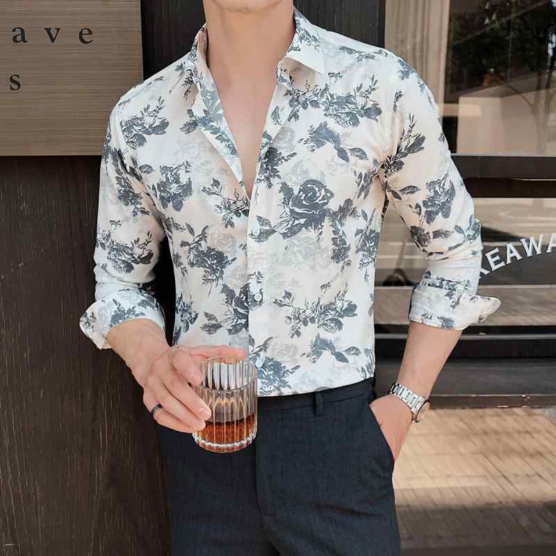 春 コーデ メンズ 服 シンプル ファッション オシャレ 大人 かっこいい 大きいサイズ ストリート 紳士服 プリント シャツ 長袖 スリム ビジネス カジュアル