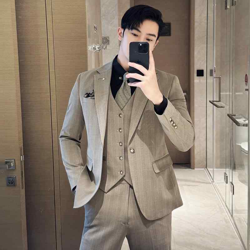 春 コーデ メンズ 服 シンプル ファッション オシャレ 大人 かっこいい 大きいサイズ ストリート 紳士服 ハイエンド チェック柄 スーツ スリム