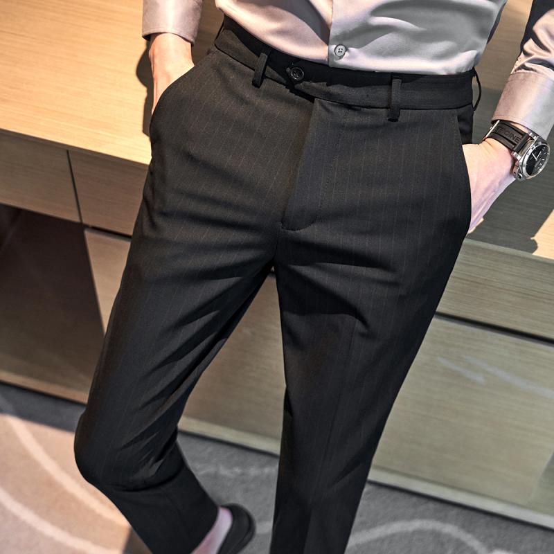 春 コーデ メンズ 服 シンプル ファッション オシャレ 大人 かっこいい 大きいサイズ ストリート 紳士服 ストライプ パンツ 厚手 ハイエンド スリムフィット カジュアル パンツ ビジネス アイロン フリー スーツ