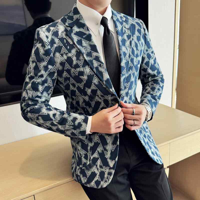 春 コーデ メンズ  服 分かりやすい 流行り物 オシャレ 成年者 かっこいい 途轍も無い大きさ 表どおり 成人男性服  ハイエンド ジャカード ジーンズ背広 上衣 か細い 背広