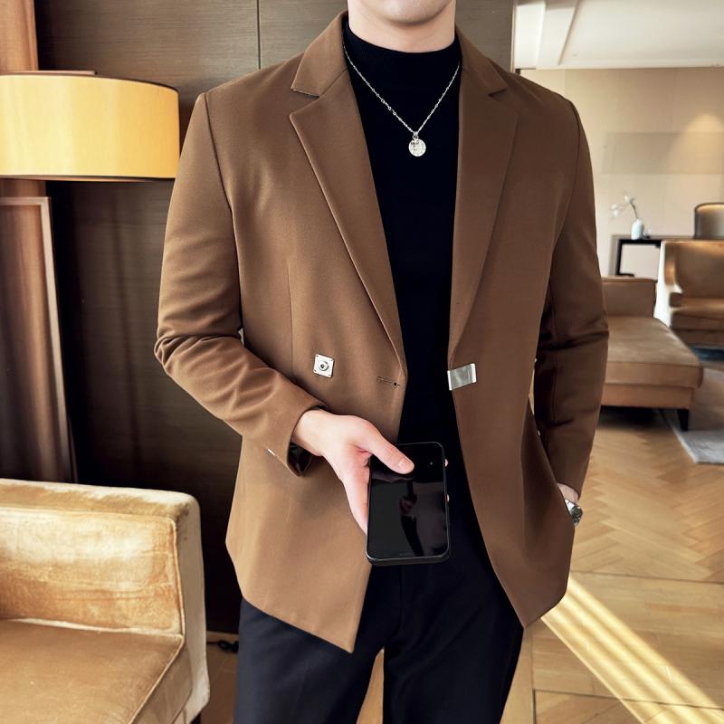 春 コーデ メンズ 服 シンプル ファッション オシャレ 大人 かっこいい 大きいサイズ ストリート 紳士服 サイド ボタン ウール スーツ ジャケット 厚手 ビジネス カジュアル ハイエンド トップス