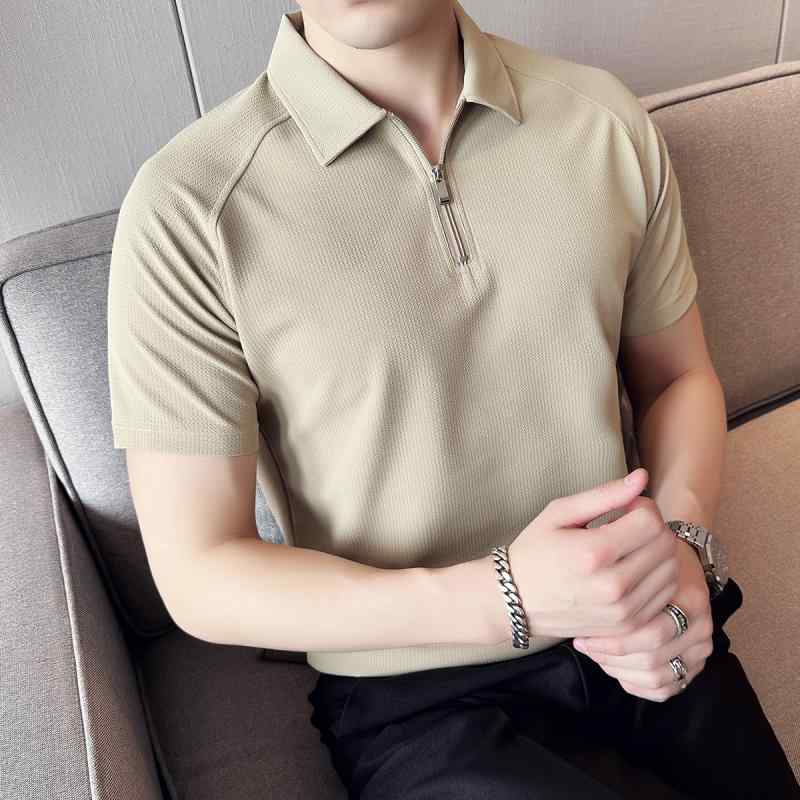 春 コーデ メンズ 服 シンプル ファッション オシャレ 大人 かっこいい 大きいサイズ ストリート 紳士服 ストレッチ ポロシャツ 半袖 薄手 ハイエンド スリム ハーフ ジップ T シャツ