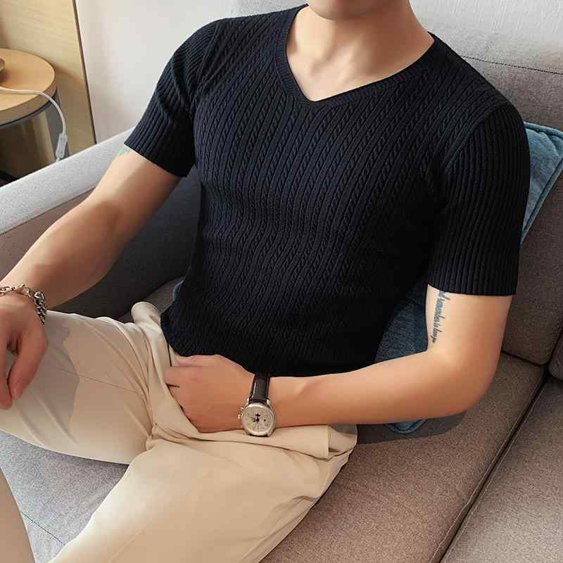 春 コーデ メンズ 服 シンプル ファッション オシャレ 大人 かっこいい 大きいサイズ ストリート 紳士服 Vネック T シャツ 半袖 薄手 スリム ニット 韓国スタイル カジュアル 6,437円