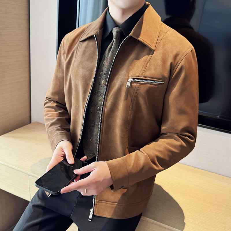 春 コーデ メンズ  服 分かりやすい 流行り物 オシャレ 成年者 かっこいい 馬鹿でかい大きさ 表どおり 成人男性服 ハイエンド ファスナー かざり付ける スエードクロス PU 上衣 商行為 心地好い
