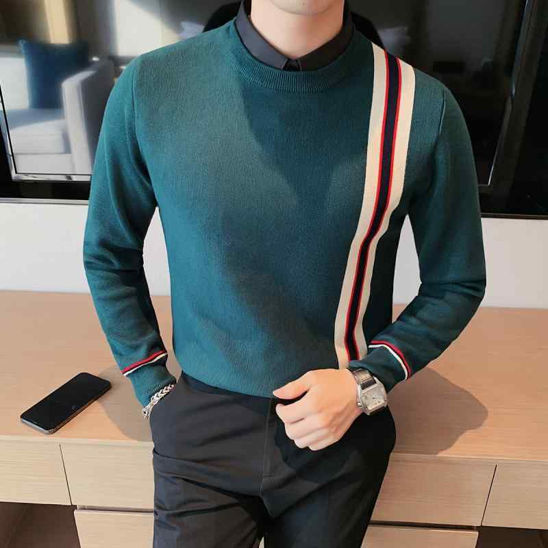 春 コーデ メンズ 服 シンプル ファッション オシャレ 大人 かっこいい 大きいサイズ ストリート 紳士服 シャツ 襟 フェイク ツーピース セーター ハイエンド コントラスト スリム ビジネス カジュアル