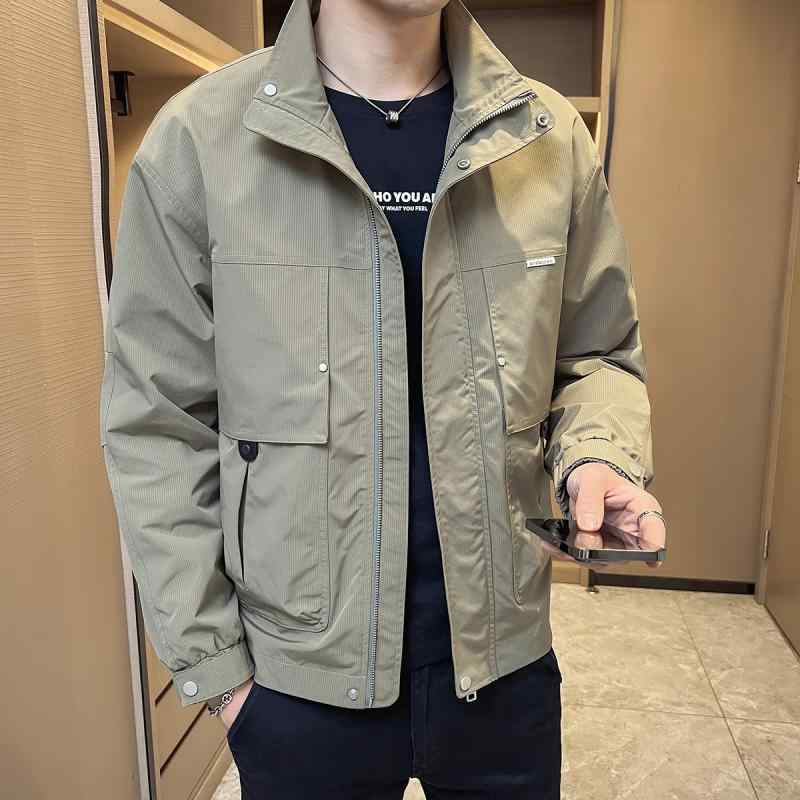 春 コーデ メンズ 服 シンプル ファッション オシャレ 大人 かっこいい 大きいサイズ ストリート 紳士服 スタンドカラー ワーク ジャケット 春 韓国スタイル カジュアル ハイエンド ジャケット