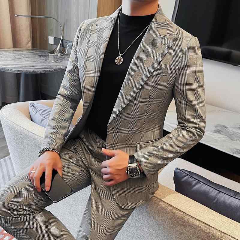 春 コーデ メンズ 服 シンプル ファッション オシャレ 大人 かっこいい 大きいサイズ ストリート 紳士服 ハイエンド チェック柄 スーツ ビジネス カジュアル 快適 スリム|リコット