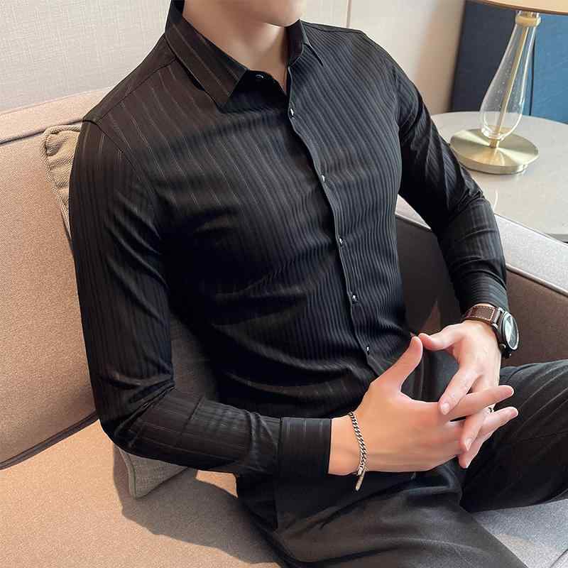 春 コーデ メンズ 服 シンプル ファッション オシャレ 大人 かっこいい 大きいサイズ ストリート 紳士服 ストライプ シャツ 長袖 ハイエンド スリム 韓国スタイル ビジネス カジュアル フォーマル シャツ