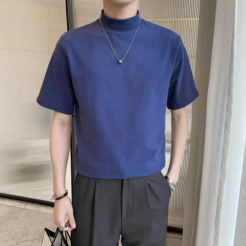 春 コーデ メンズ 服 シンプル ファッション オシャレ 大人 かっこいい 大きいサイズ ストリート 紳士服 軽 セミ ハイネック T シャツ 半袖 春 ボトム 快適 カジュアル インナー