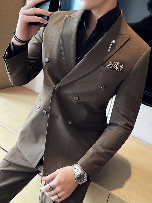 春 コーデ メンズ  服 分かりやすい 流行り物 オシャレ 成年者 かっこいい 馬鹿でかい大きさ 表どおり 成人男性服 ダブル前胸部 縞模様 背広 ハイエンド 韓国表現スタイル か細い 商行為 心地好い