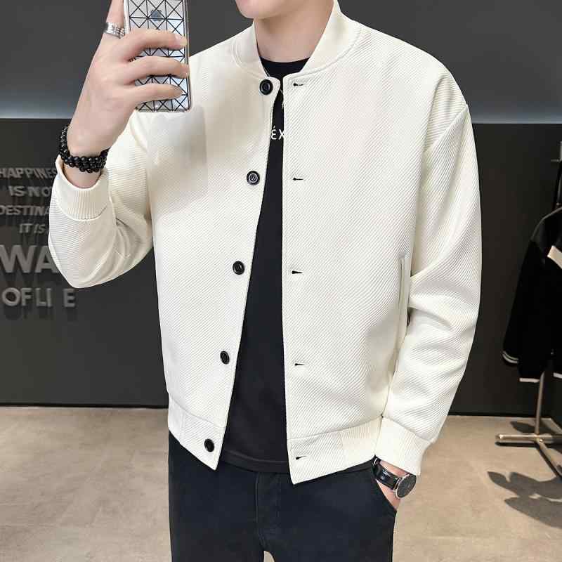春 コーデ メンズ 服 シンプル ファッション オシャレ 大人 かっこいい 大きいサイズ ストリート 紳士服 ベースボール カラー ジャケット 綿 厚手 スリム ハイエンド トップス