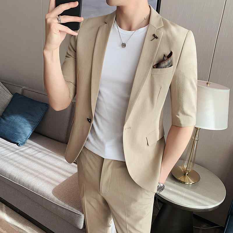 春 コーデ メンズ  服 分かりやすい 流行り物 オシャレ 成年者 かっこいい 馬鹿でかい大きさ 表どおり 成人男性服  七分袖 心地好い 背広 韓国表現スタイル か細い 半袖 上衣