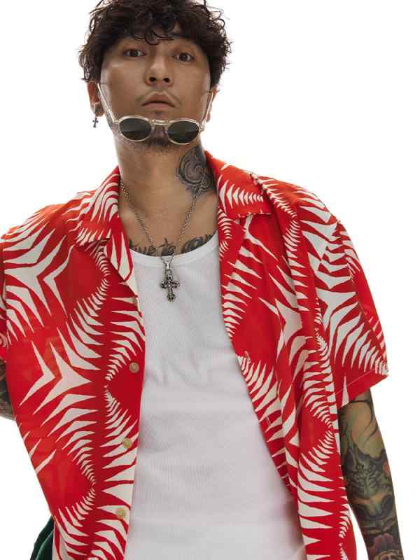 春 コーデ メンズ 服 シンプル ファッション オシャレ 大人 かっこいい 大きいサイズ ストリート 紳士服 赤 白 ビーチ バケーション ハワイアン 花柄 シャツ 男女兼 |リコット