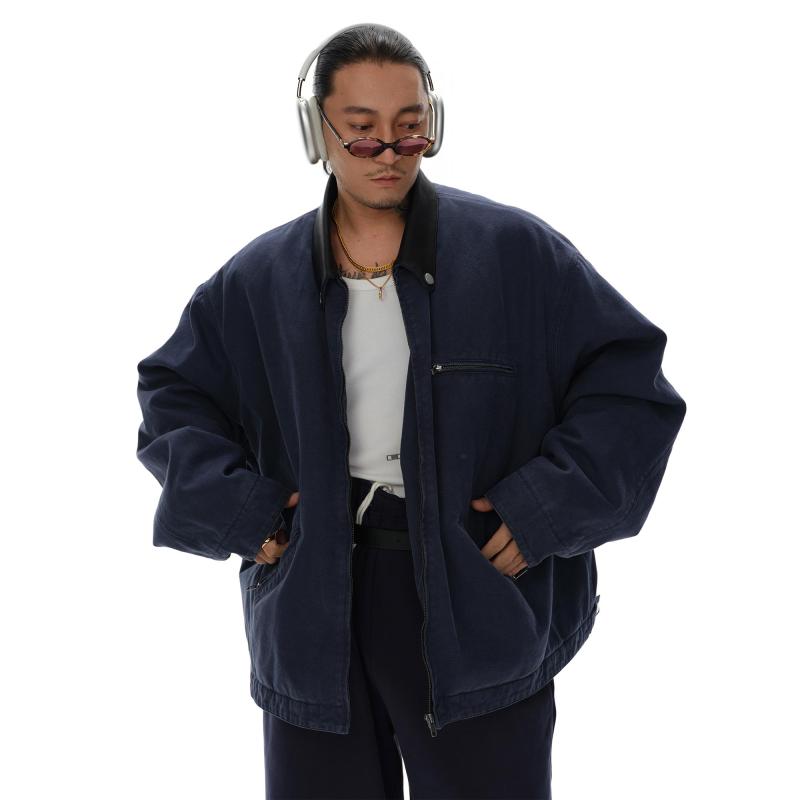 春 コーデ メンズ 服 シンプル ファッション オシャレ 大人 かっこいい 大きいサイズ ストリート 紳士服 ネイビー ブルー パープル ウォッシュ シープスキン ステッチ デトロイト ワークウェア コットン ジャケット
