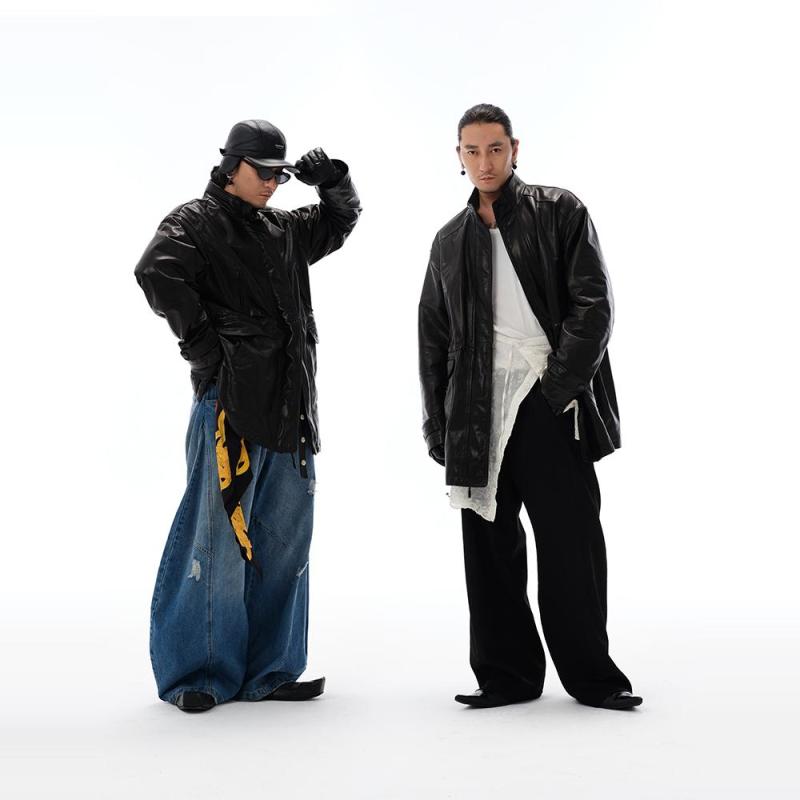 春 コーデ メンズ 服 シンプル ファッション オシャレ 大人 かっこいい 大きいサイズ ストリート 紳士服 ミドル丈 シルエット エコ レザー ジャケット