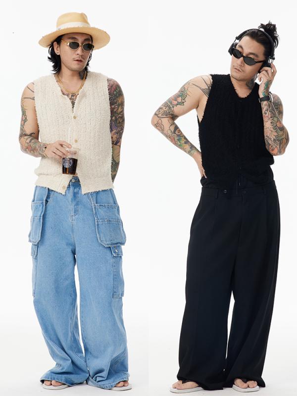 春 コーデ メンズ  服 分かりやすい 流行り物 オシャレ 成年者 かっこいい 馬鹿でかい大きさ 表どおり 成人男性服  サクラ色 編み物 ノースリーブ 限りない 男女兼 単品 前胸部