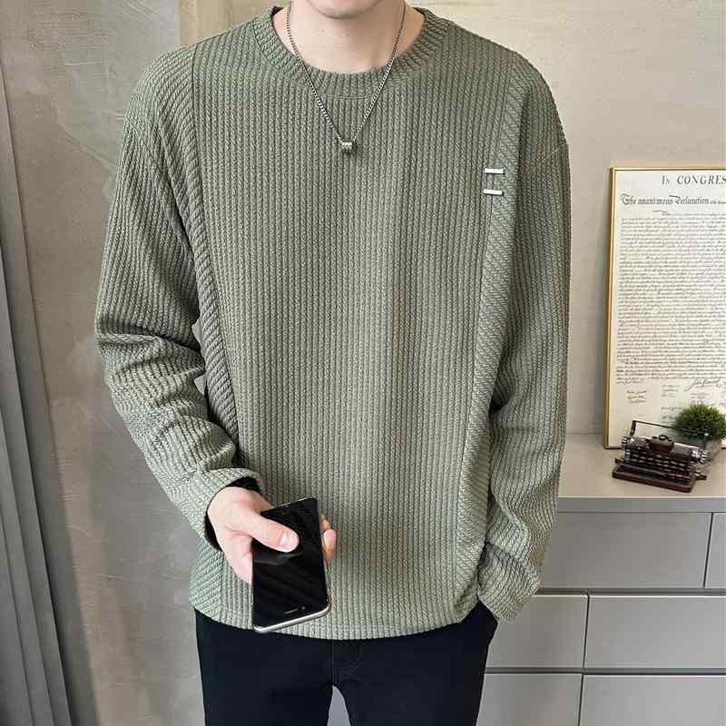 春 コーデ メンズ 服 シンプル ファッション オシャレ 大人 かっこいい 大きいサイズ ストリート 紳士服 長袖 T シャツ インナー レイヤリング カジュアル ワッフル 服