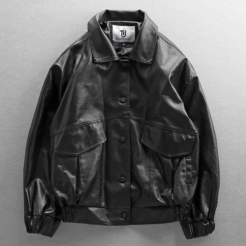 春 コーデ メンズ 服 シンプル ファッション オシャレ 大人 かっこいい 大きいサイズ ストリート 紳士服 アメリカン レトロ エコ レザー ジャケット バイク スーツ パイロット 黒 韓国スタイル 10,776円