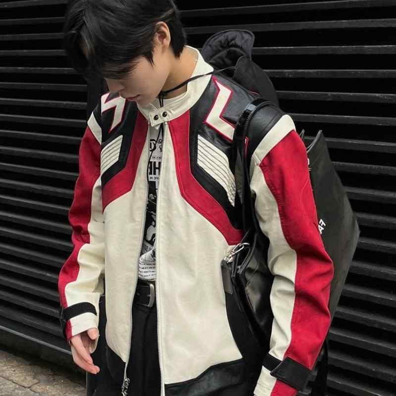 春 コーデ メンズ  服 分かりやすい 流行り物 オシャレ 成年者 かっこいい 気が大きい大きさ 表どおり 成人男性服 アメリカン レトロ PU エコ なめし革 自動二輪車 上衣 ヴィンテージ ハイエンド 照明ランプ色合い 一ころ 背広