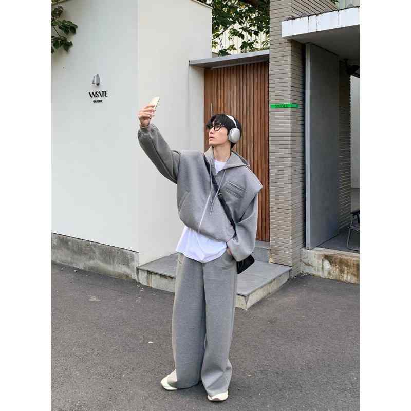 春 コーデ メンズ  服 分かりやすい 流行り物 オシャレ 成年者 かっこいい 馬鹿でかい大きさ 表どおり 成人男性服  ハイエンド 上衣 無地 肩先パッド ボンネット付き添い人 トレーナー 広々とした レッグ 引っ切り無い ズボン下 背広