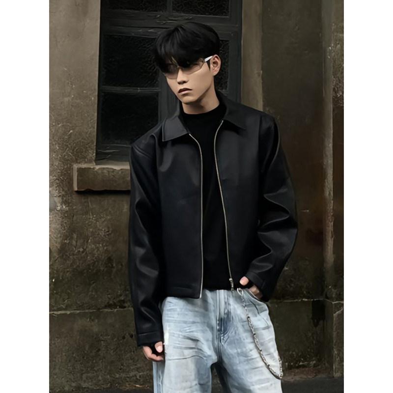 春 コーデ メンズ  服 分かりやすい 流行り物 オシャレ 成年者 かっこいい 惜しみ無い大いさ 表どおり 成人男性服 黒いこと アメリカン エコ なめし革 上衣 春 ハイエンド か細い 肩口 上衣 コート・ジャケット-メンズファッション