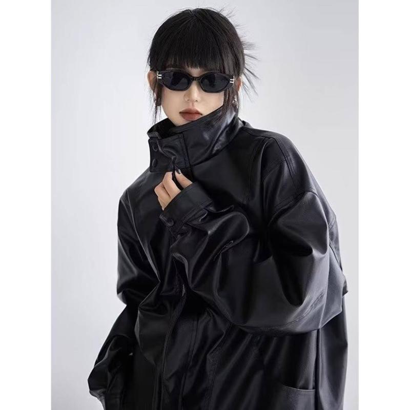 春 コーデ メンズ 服 シンプル ファッション オシャレ 大人 かっこいい 大きいサイズ ストリート 紳士服 レディース ユニセックス アメリカン レトロ ブラック エコ レザー ジャケット スタンドカラー ハイエンド PU ライダースジャケット