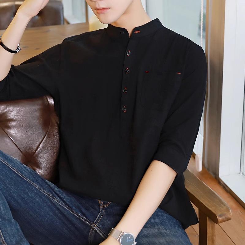 春 コーデ メンズ  服 分かりやすい 流行り物 オシャレ 成年者 かっこいい 気が大きい大きさ 表どおり 成人男性服  プルオーバー 綿 五分丈 半袖 心地よい リネン T 無地