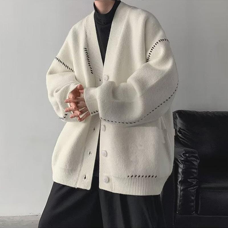 春 コーデ メンズ 服 シンプル ファッション オシャレ 大人 かっこいい 大きいサイズ ストリート 紳士服 アメリカン カーディガン セーター 韓国スタイル Vネック アメリカン カジュアル