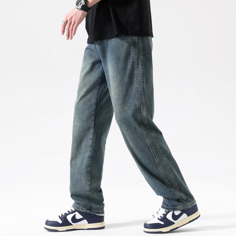 春 コーデ メンズ 服 シンプル ファッション オシャレ 大人 かっこいい 大きいサイズ ストリート 紳士服 ストリート レトロ ジーンズ 薄手 ストレート レッグ アメリカン ワイド カジュアル ロング パンツ