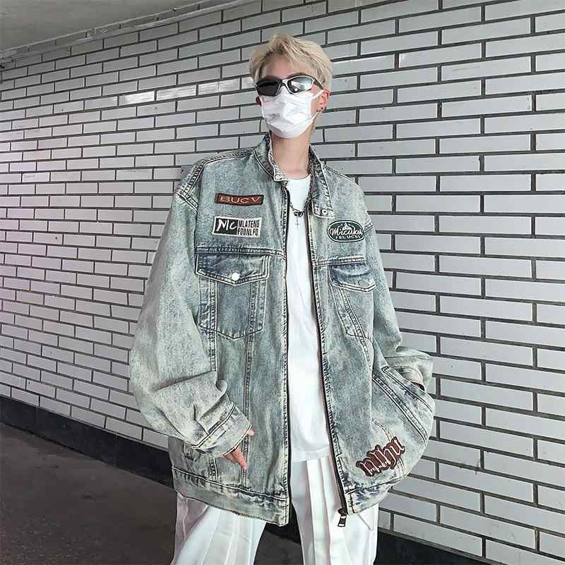春 コーデ メンズ 服 シンプル ファッション オシャレ 大人 かっこいい 大きいサイズ ストリート 紳士服 スタンドカラー デニム ジャケット 春 アメリカン レトロ ワーク ジャケット ゆったり トップス ｜リコット
