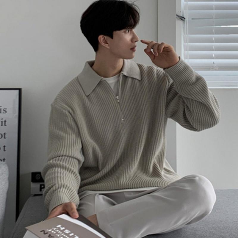 春 コーデ メンズ  服 分かりやすい 流行り物 オシャレ 成年者 かっこいい 気が大きい大きさ 表どおり 成人男性服  二分の一 ジップセーター レトロ 韓国表現スタイル スウェーター 心地よい