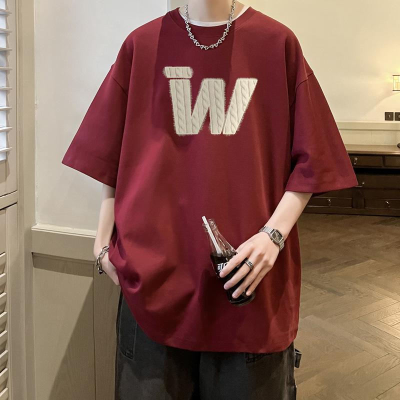 春 コーデ メンズ 服 シンプル ファッション オシャレ 大人 かっこいい 大きいサイズ ストリート 紳士服 アメリカン レトロ 綿 T シャツ 半袖 五分袖 バーガンディ ネイビー