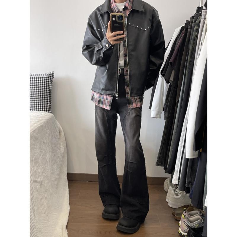 春 コーデ メンズ 用 服 シンプル ファッション オシャレ 大人 かっこいい 大きいサイズ ストリート 紳士服 アメリカン ストリートウェア スタッズ ステッチ エコ レザー ジャケット 春 ハイエンド |リコット