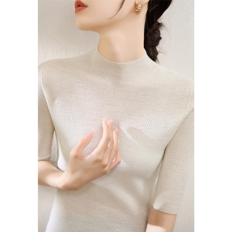 レディース 成年者 好いたらしいめ 分かりやすい 雅びやか 着回し 第一義的 心地よい 自然的 ロング時期  今めかしい ハイネックヘリンボーンテクスチャプルオーバートップス 表現スタイル ハイエンド ミドルスリーブウールトップ ベースレイヤー