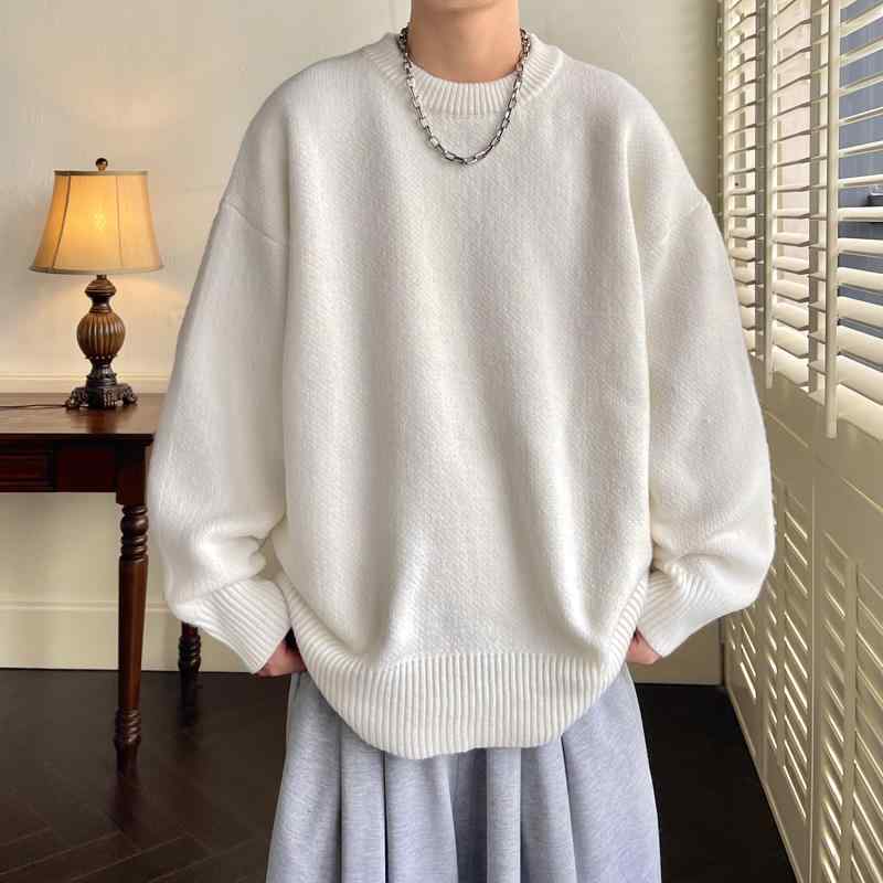 春 コーデ メンズ 用 服 シンプル ファッション オシャレ 大人 かっこいい 大きいサイズ ストリート 紳士服 レディース 無地 ラウンドネック セーター シンプル オーバーサイズ ボトム ニット