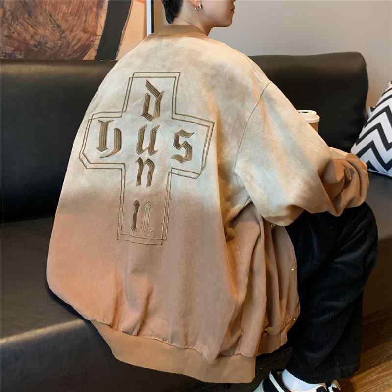 春 コーデ メンズ 用 服 シンプル ファッション オシャレ 大人 かっこいい 大きいサイズ ストリート 紳士服 レトロ ダメージ スタンドカラー ベースボール ジャケット レディース ストリート カップルウェア |リコット