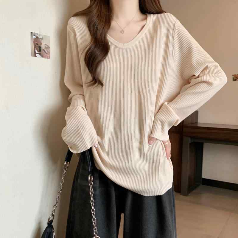 春 コーデ レディース 流行り物 オシャレ 個条 カワイイ 用 分かりやすい 成年者カワイイ  Vのど首 編み物 度合い輪っか プルオーバー スウェーター 今めかしい  ゆったり か細い 長袖 トップス