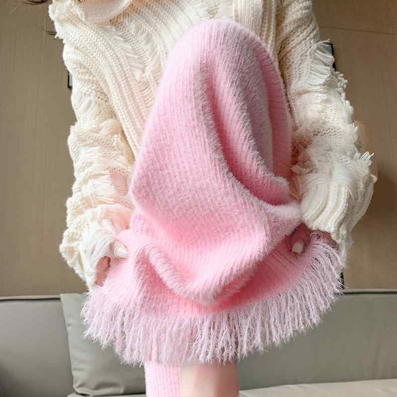春 コーデ レディース ファッション オシャレ アイテム カワイイ 用 シンプル 大人カワイイ ピンク ソフト ニット ワイド レッグ パンツ ハイウエスト スリム ストレート カジュアル フロア レングス |リコット