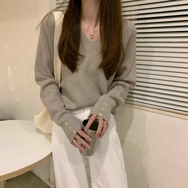 春 コーデ レディース ファッション オシャレ アイテム カワイイ 用 シンプル 大人カワイイ Vネック セーター シャツ 長袖 プルオーバー シック トップス